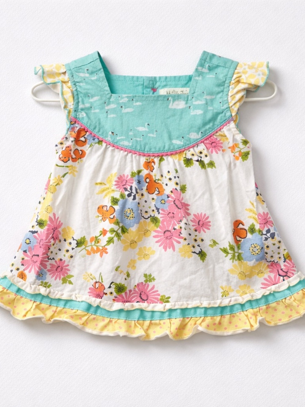Matilda Jane mint and pink upset Daisy swan and floral print shabby top  6-12 m